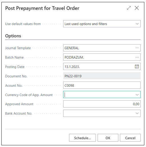 Prepayment Request Page