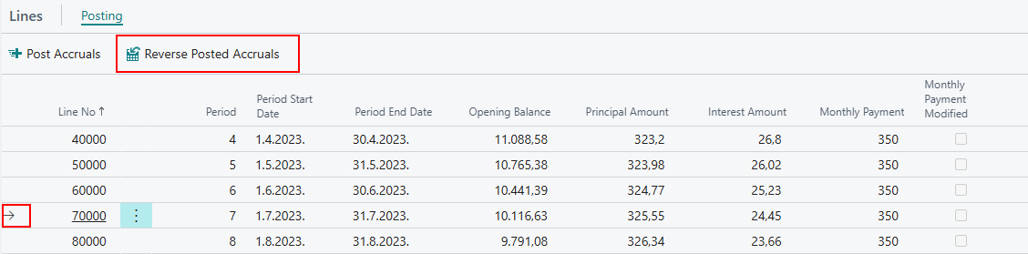 General Ledger entries showing the posted installment with principal, lease cost, and interest, and the long-term to short-term liability transfer