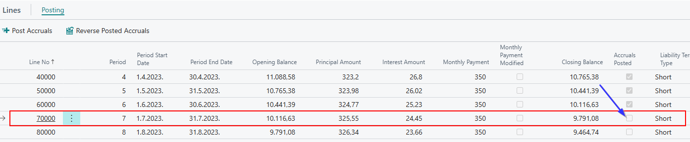 General Ledger entries showing reversal of the installment and the long-term to short-term reclassification