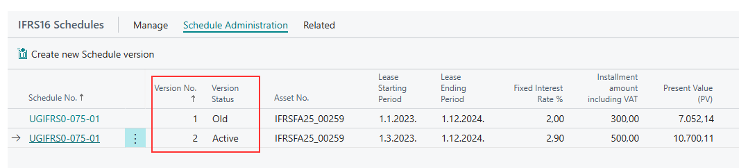 Active version 2 payment schedule ready for individual installments to be posted