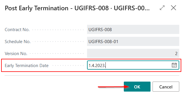 Error message shown when an invalid early termination date within an already-posted period is entered
