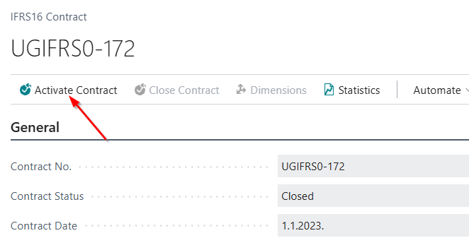 Contract header showing the Activate Contract action