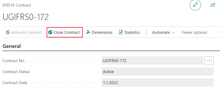 Contract header showing the Close Contract action
