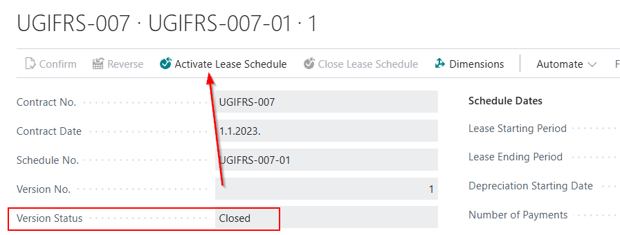 Error message when activating a closed payment schedule while the contract is not Active