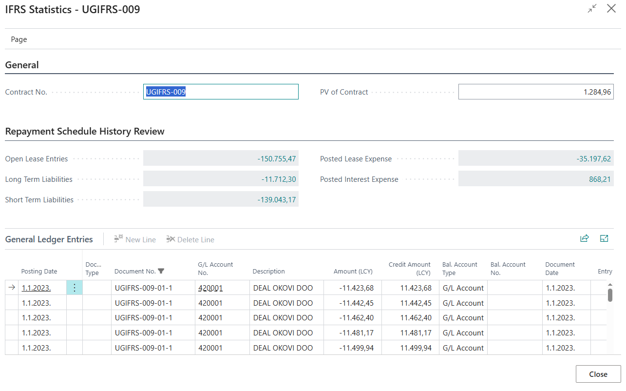 Related general ledger entries at the bottom of the statistics page, used to calculate the displayed amounts