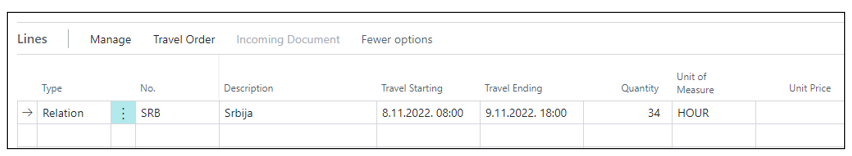 Travel Order Lines