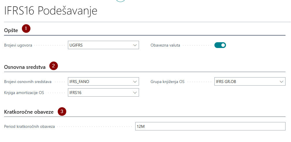 IFRS16 Podešavanje
