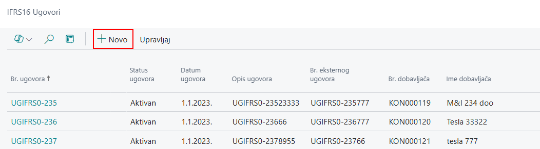 Lista IFRS16 ugovora sa akcijom Novo