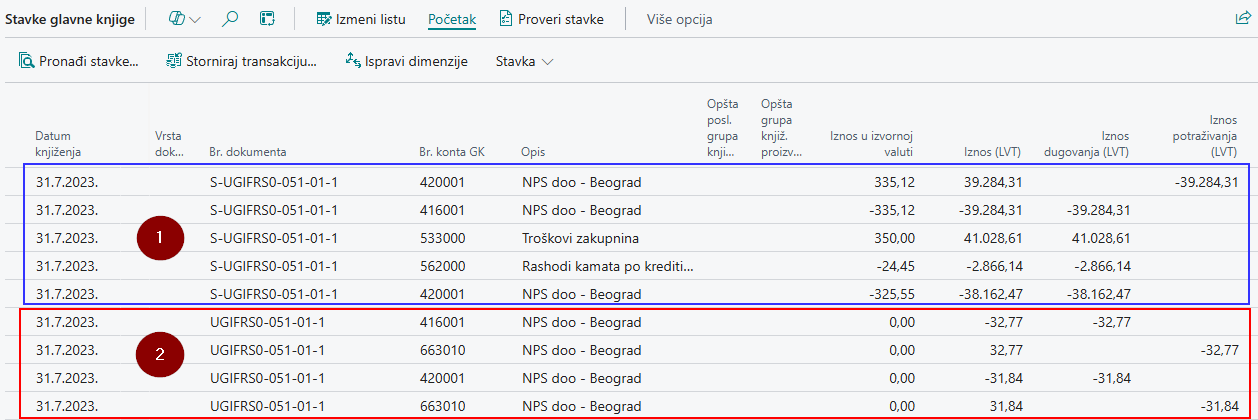 Stavke glavne knjige – storno kursnih razlika