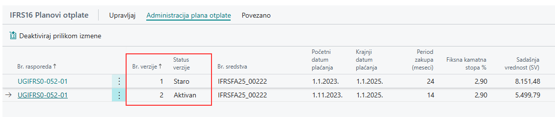 Aktivan plan otplate verzije 2 spreman za knjiženje pojedinačnih rata