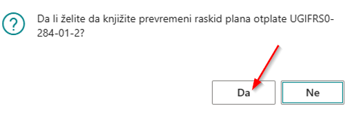 Unos datuma prevremenog raskida na otvorenoj stranici