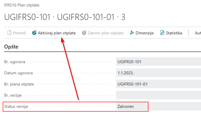 Poruka o grešci pri aktivaciji zatvorenog plana otplate dok ugovor nije aktivan