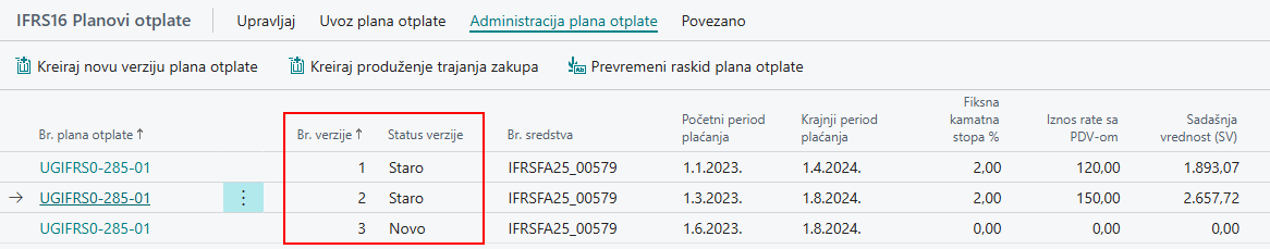 Plan otplate u statusu Novo koji je moguće obrisati
